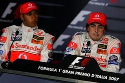 FIA press conference: pole winner Fernando Alonso with Lewis Hamilton