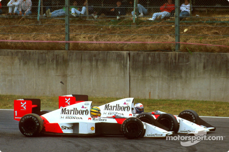 Kollision: Ayrton Senna, McLaren MP4/5, Alain Prost, McLaren MP4/5