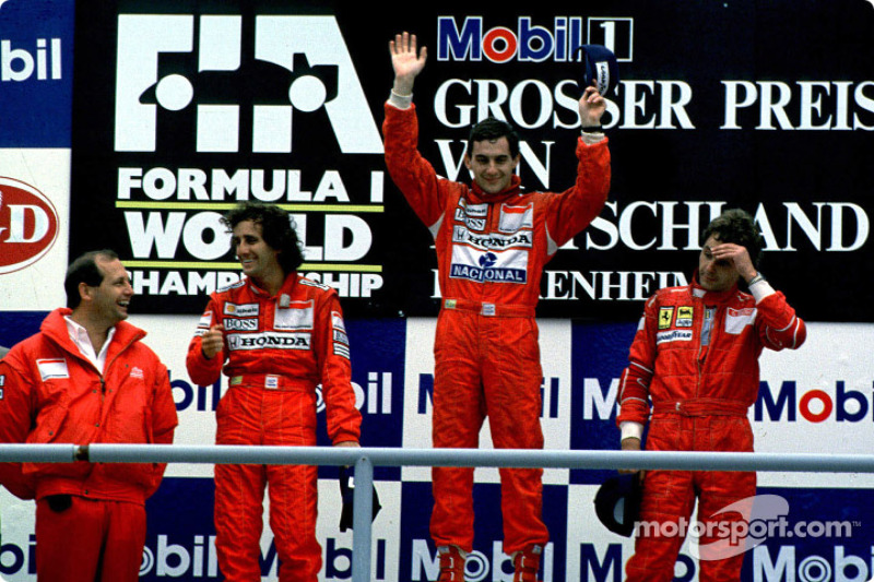 Podium: 1. Ayrton Senna, 2. Alain Prost, 3. Gerhard Berger