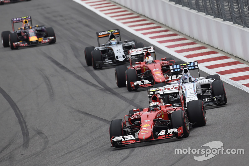 Kimi Raikkonen, Ferrarri, Valtteri Bottas, Williams et Sebastian Vettel, Ferrari