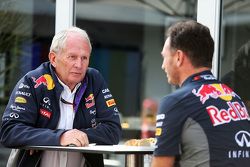 Dr. Helmut Marko, Red Bull Motorsport Consultant met Christian Horner, Red Bull Racing teambaas