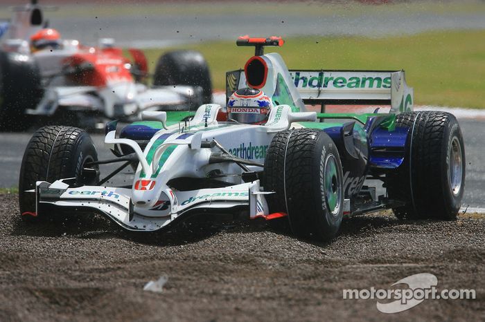 Jenson Button, Honda Racing F1 Team, RA108 en la grava