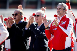 Maurizio Arrivabene, Team Principal Scuderia Ferrari, Piero Ferrari and Sergio Marchionne, Ferrari President and CEO of Fiat Chrysler Automobiles