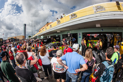 Fan gathering outside the garage of Jeff Gordon, Hendrick Motorsports Chevrolet