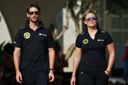 Romain Grosjean, Lotus F1 Team met Aurelie Donzelot, Lotus F1 Team Media Communications Manager