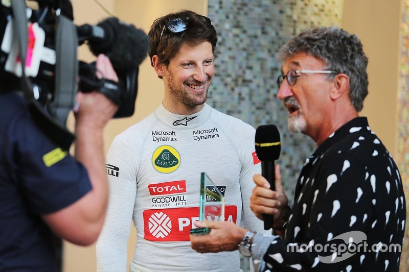 Romain Grosjean, Lotus F1 Team with Eddie Jordan, BBC Television Pundit