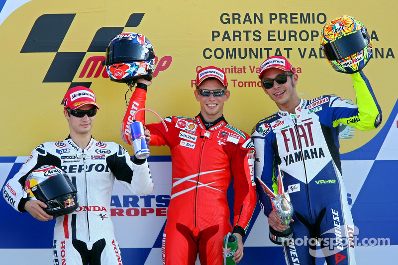 Podium: 1. Casey Stoner, 2. Dani Pedrosa, 3. Valentino Rossi