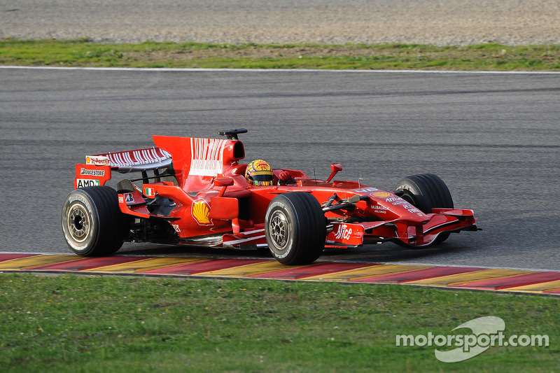 Valentino Rossi tests the Ferrari F2008