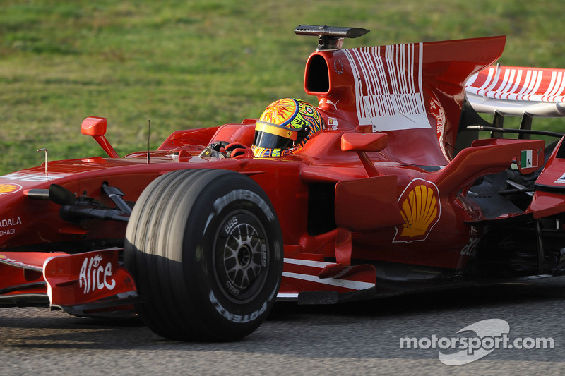 Valentino Rossi tests the Ferrari F2008