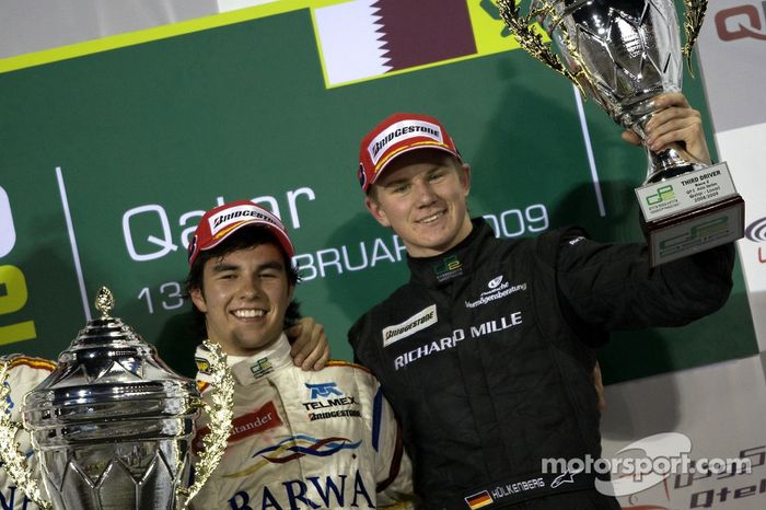 Podium: winner Sergio Perez, third place Nico Hulkenberg