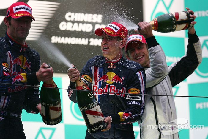 Pódio: Mark Webber, Sebastian Vettel e Jenson Button