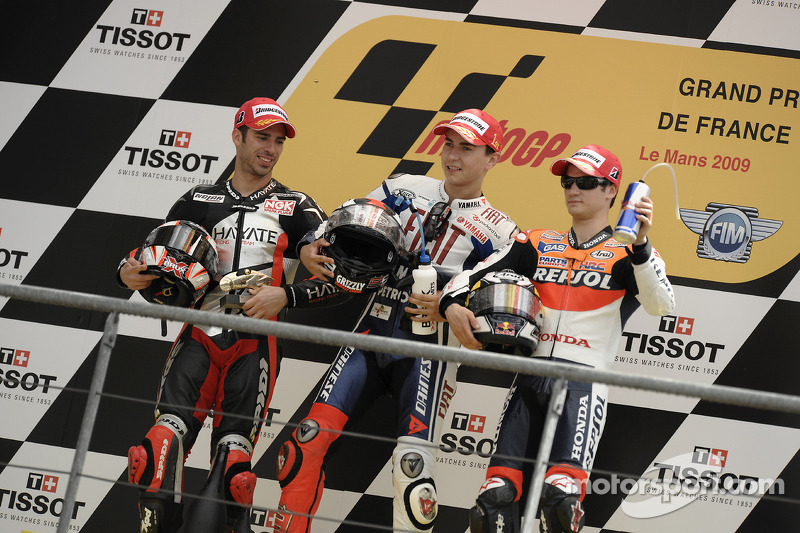 2009: Podio: 1. Jorge Lorenzo, 2. Marco Melandri, 3. Dani Pedrosa