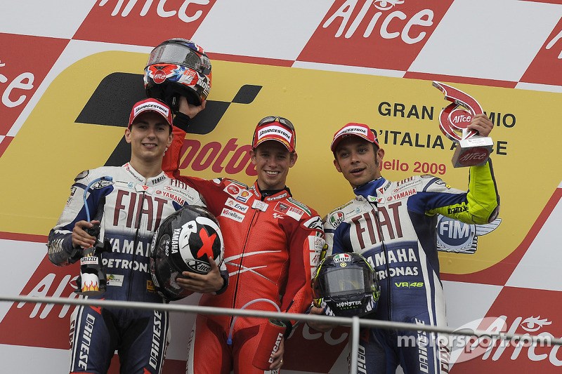 Podium: Sieger Casey Stoner, 2. Jorge Lorenzo, 3. Valentino Rossi