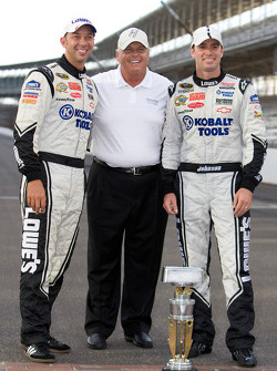 Race winner Jimmie Johnson, Hendrick Motorsports Chevrolet celebrates with crew chief Chad Knaus and car owner Rick Hendrick