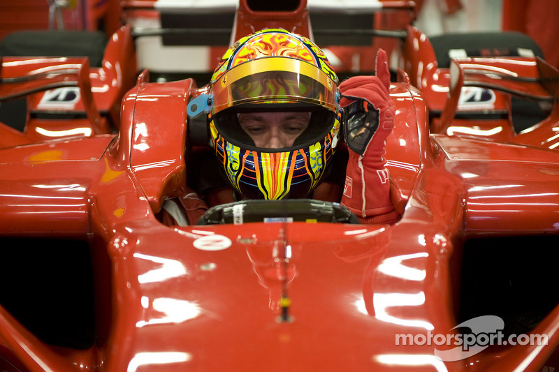 Valentino Rossi tests the Ferrari F2008