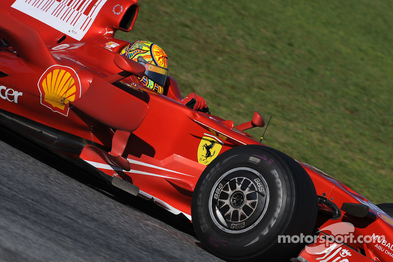 Valentino Rossi tests the Ferrari F2008